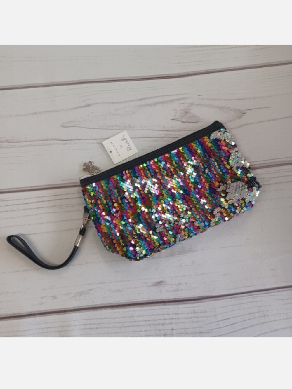 Rainbow Sequin Multi Colored Makeup Wristlet Bag Clutch by RIAH
